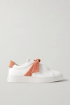 Alexandre Birman Clarita Bow-embellished Suede-trimmed Leather Slip-on Sneakers In White