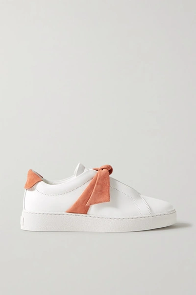 Alexandre Birman Clarita Bow-embellished Suede-trimmed Leather Slip-on Sneakers In White