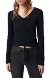 Allsaints Rina Glitz Ruched Drawstring Top In Ink Blue