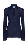 Prada Women's Rib-knit Silk & Cashmere Collared Top In Navy