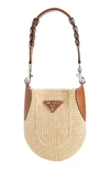 Prada Small Raffia Hobo Bag In Naturale/ Cognac