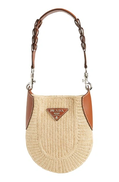 Prada Small Raffia Hobo Bag In Naturale/ Cognac