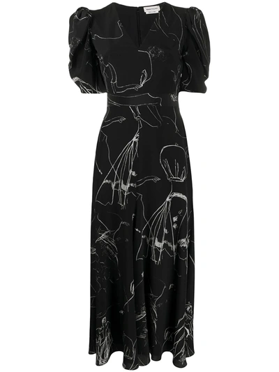 Alexander Mcqueen Dancing Girl Print Puff-sleeve A-line Dress In Black