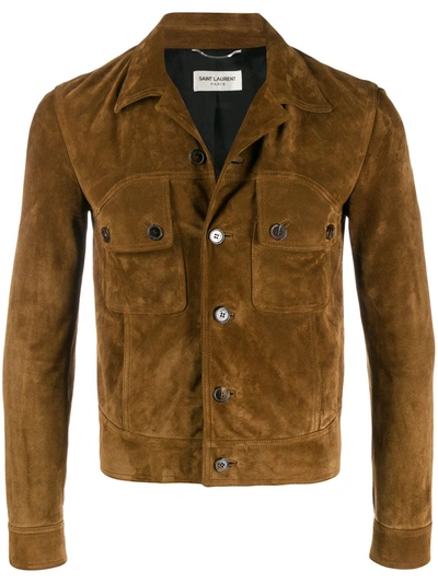 Saint Laurent Button-up Short Jacket In Brown