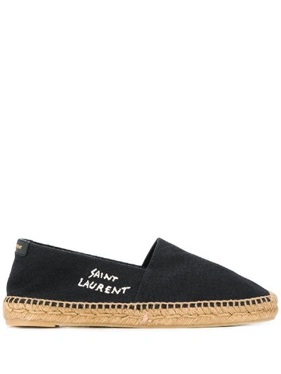 Saint Laurent Embroidered Logo Espadrilles In Black