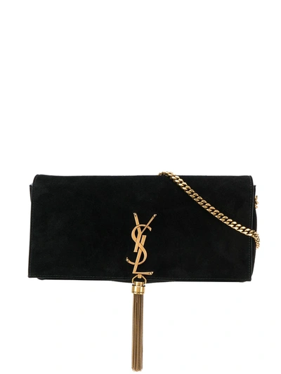 Saint Laurent Women's Kate 99 Raffia Tassel-embellished Shoulder Bag In Black,gold Tone
