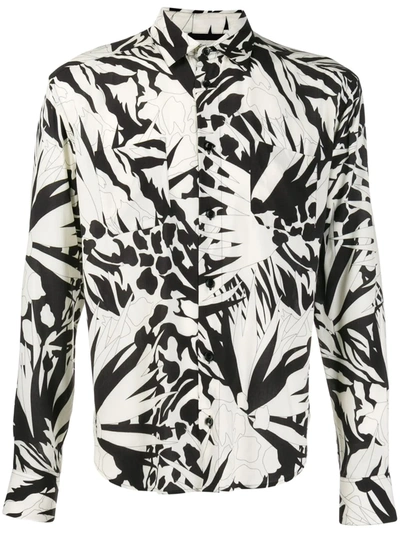 Saint Laurent Jungle Flower Long-sleeved Shirt In Noir Craie