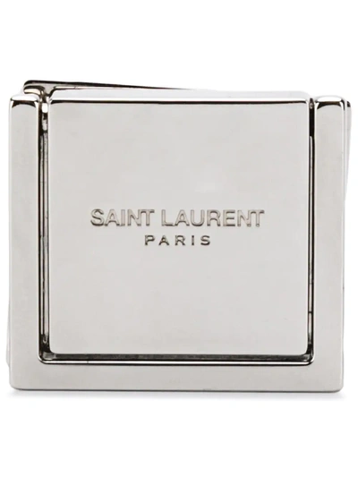 Saint Laurent Engraved-logo Phone Support Ring In Silver