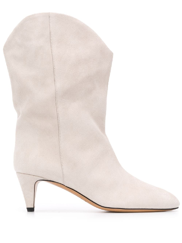 low heel suede boots