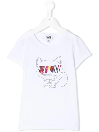 Karl Lagerfeld Kids' Choupette Outline T恤 In White