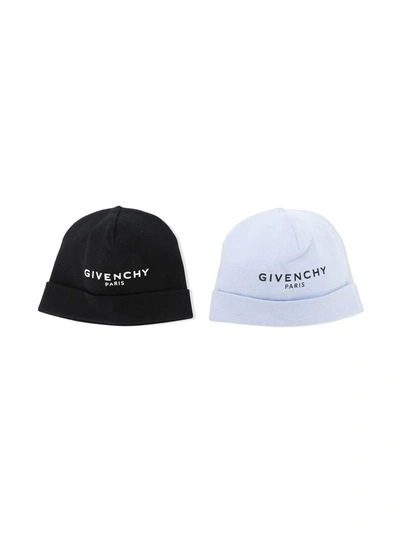 Givenchy Babies' Logo Print Two-pack Beanie In Blue