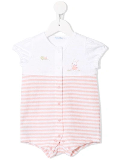 Familiar Babies' Striped Print Short Sleeve Body In White