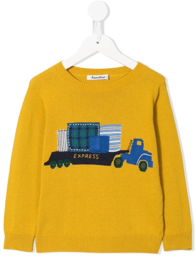 Familiar Kids' Crew Neck Truck Jumper In Yellow