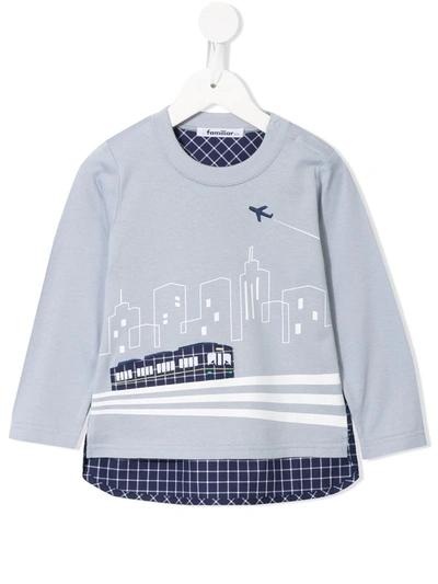 Familiar Kids' Long Sleeve City Print Jumper In Blue