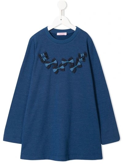 Familiar Kids' Bow Detail Flared T-shirt In Blue