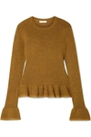See By Chloé Ruffled Crochet-trimmed Wool Sweater In Brown