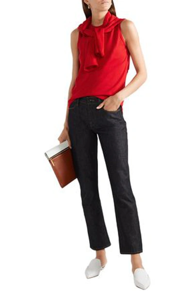 Akris Pointelle-knit Cotton Top In Red