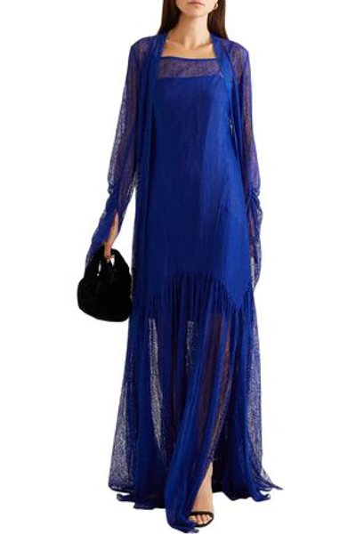 Akris Pleated Lace Maxi Dress In Cobalt Blue