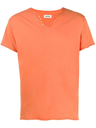Zadig & Voltaire Monastir Button-embellished Cotton T-shirt In Orange