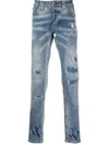 Philipp Plein Denim Straight Cut Jeans In Blue