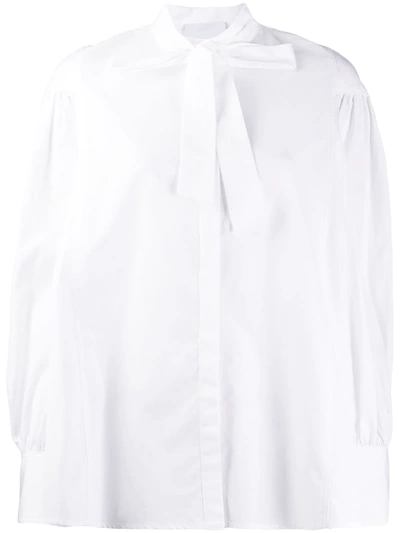 Erika Cavallini Pussy-bow Cotton Shirt In White