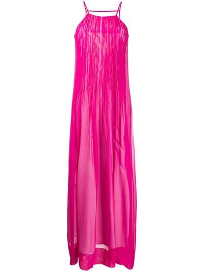 Erika Cavallini Ruched Silk Maxi Dress In Pink