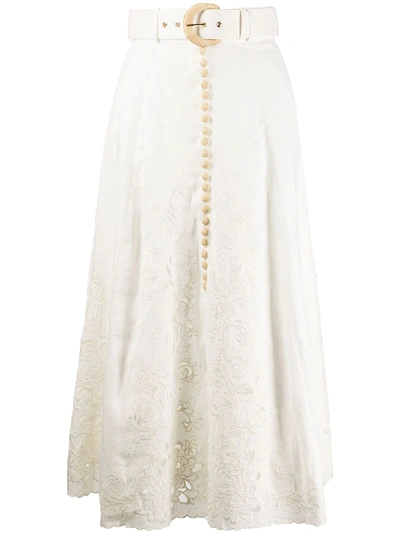 Zimmermann Peggy Embroidered Button-through Midi Skirt In White