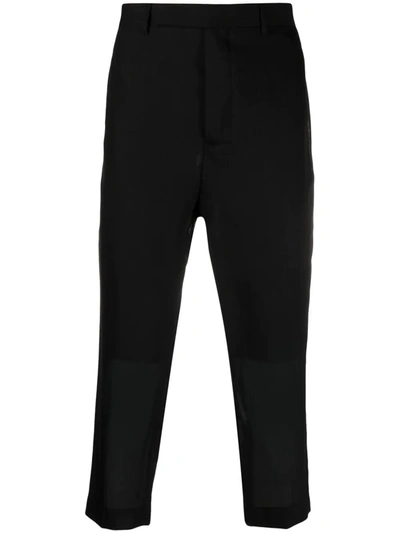 Rick Owens Sheer Panelling Cropped Trousers In Black