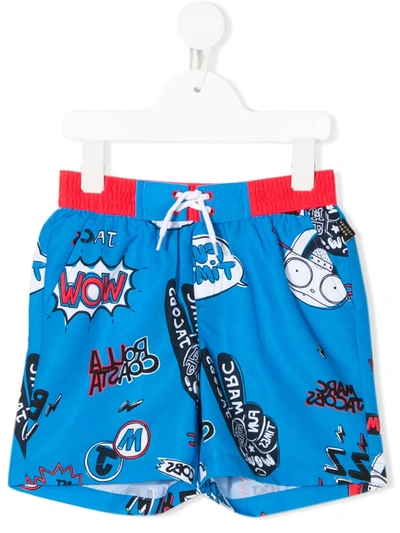 Marc Jacobs Kids' Comic Print Swim Shorts In Blue