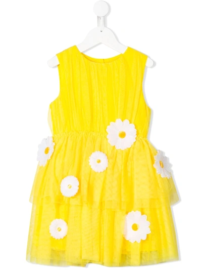 Charabia Kids' Floral Embroidered Dress In Yellow