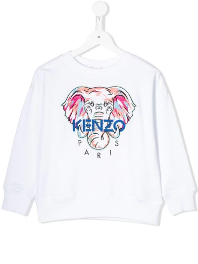 Kenzo Kids' Embroidered Elephant Logo Sweatshirt In White
