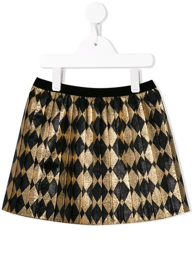 Gucci Kids' Diamond Pattern Pleated Skirt In Gold