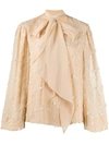 Chloé Women's Tieneck Flutter-sleeve Floral Silk Blouse In Light Sand