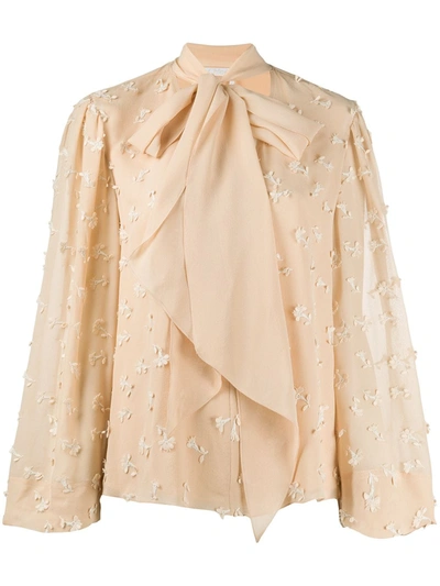 Chloé Women's Tieneck Flutter-sleeve Floral Silk Blouse In Light Sand