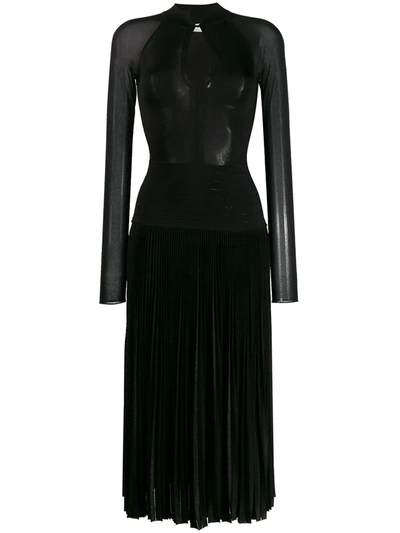 Victoria Beckham Long Sleeve Pleated Midi Dress In Black