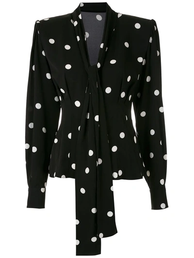 Dolce & Gabbana Pussy-bow Polka-dot Silk-blend Blouse In Black