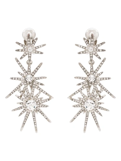 Kenneth Jay Lane Silver Tone Star Crystal Clip Earrings