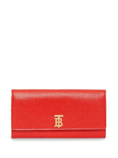 Burberry Monogram Motif Leather Wallet With Detachable Strap In Bright Red