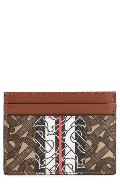 Burberry Monogram Stripe E-canvas Card Case In Bridlebrown