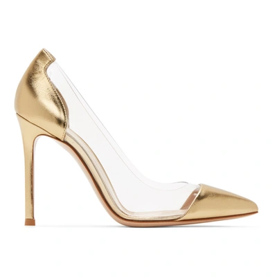 Gianvito Rossi Plexi 85 Suede And Pvc Pumps In Gold