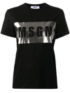 Msgm Metallic Box Logo T-shirt In Black