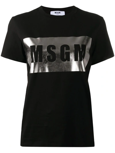 Msgm Metallic Box Logo T-shirt In Black