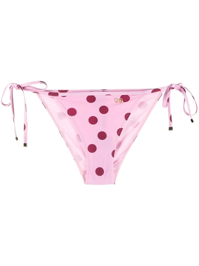 Dolce & Gabbana Polka Dot Bikini Bottoms In Pink