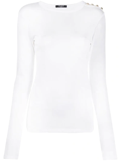 Balmain Button Detail Long-sleeve T-shirt In White