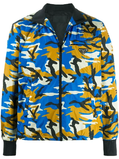 Prada Camouflage Boxy Bomber Jacket In F0016 Bluette