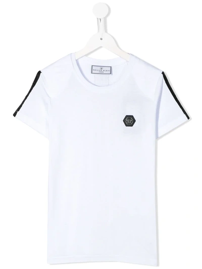Philipp Plein Junior Kids' Short Sleeve Logo Plaque T-shirt In White