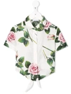 Dolce & Gabbana Kids' Rose Print Cropped Shirt In White