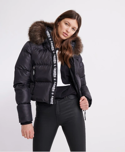 Superdry Sport Puffer Borg Crop Jacket In Black | ModeSens