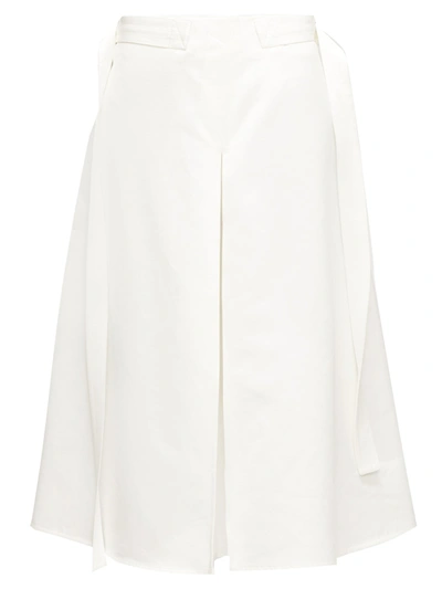 Marni Godet-pleat Cotton-sateen Midi Skirt In Stone White
