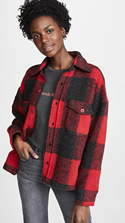 Anine Bing Bobbi Buffalo Plaid Wool Blend Flannel Jacket In Red